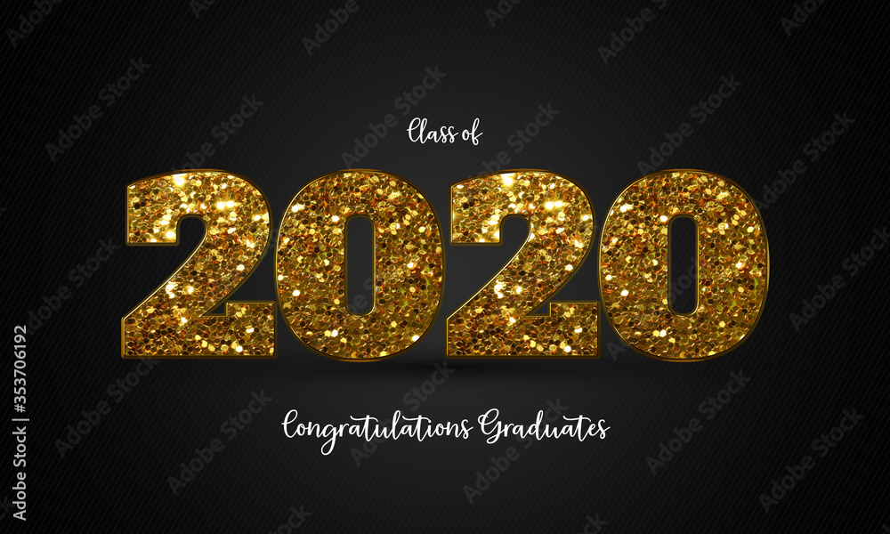 Class of 2020 graduation gold glitter design, congratulation event