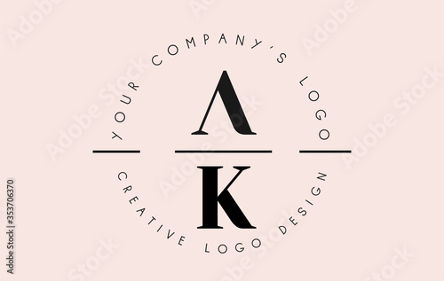 Letters AK A K Logo set as a stamp or personal signature. Simple AK Icon with Circular Name Pattern. photo