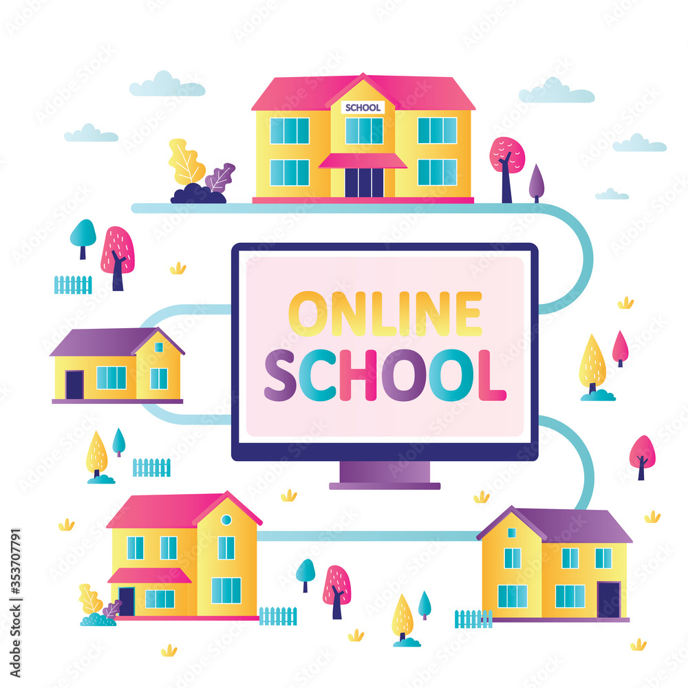 Fototapeta premium Online school in every house. Accessibility of e-learning and development of internet education.