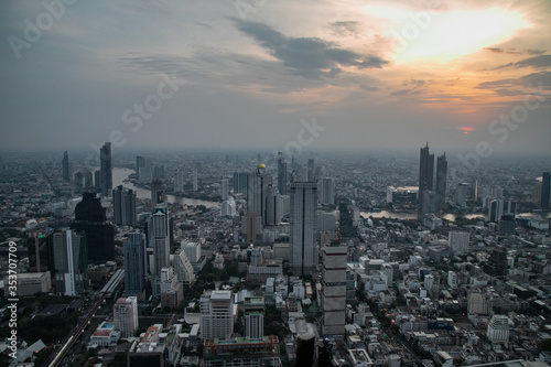 panoramic skyline of Bangkok at sunset from King Power Mahanakhon  Bangkok  Thailand