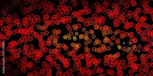 Dark Red, Yellow vector background with occult symbols.