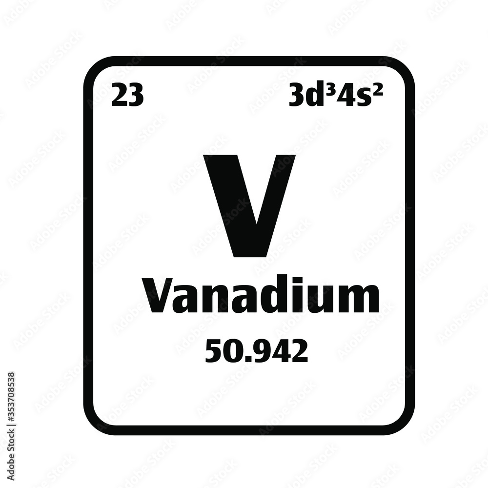 Vanadium (V) button on black and white background on the periodic table of elements with atomic number or a chemistry science concept or experiment. Vanadium (V) button on black and white background on the periodic table of elements with atomic number or a chemistry science concept or experiment.