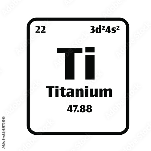 Titanium (Ti) button on black and white background on the periodic table of elements with atomic number or a chemistry science concept or experiment.	