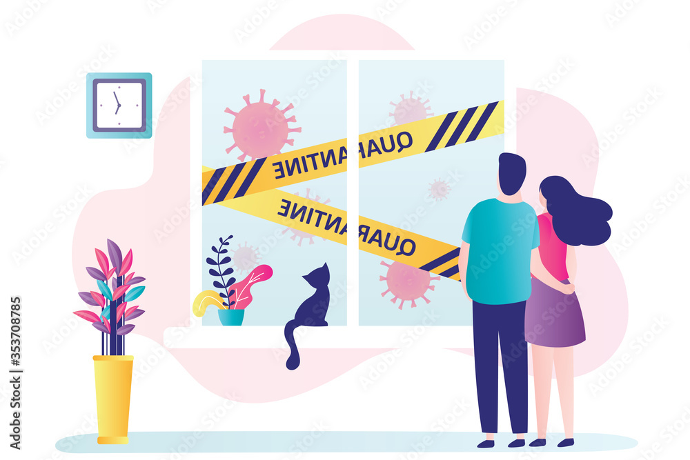 Love couple stay at home, quarantine or self-isolation. Health care concept. Fears of getting coronavirus. Love couple stay at home, quarantine or self-isolation. Health care concept. Fears of getting coronavirus.