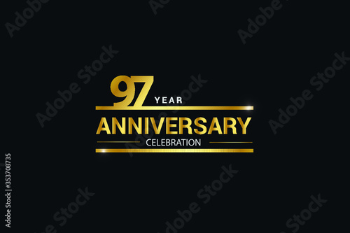 97 year anniversary celebration logotype. anniversary logo with golden and Spark light white color isolated on black background, vector design for celebration, invitation and greeting card - vector