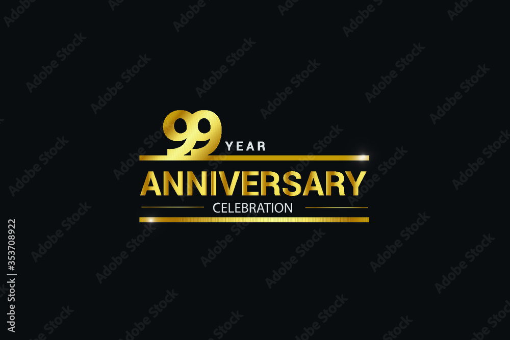 99 year anniversary celebration logotype. anniversary logo with golden and Spark light white color isolated on black background, vector design for celebration, invitation and greeting card - vector