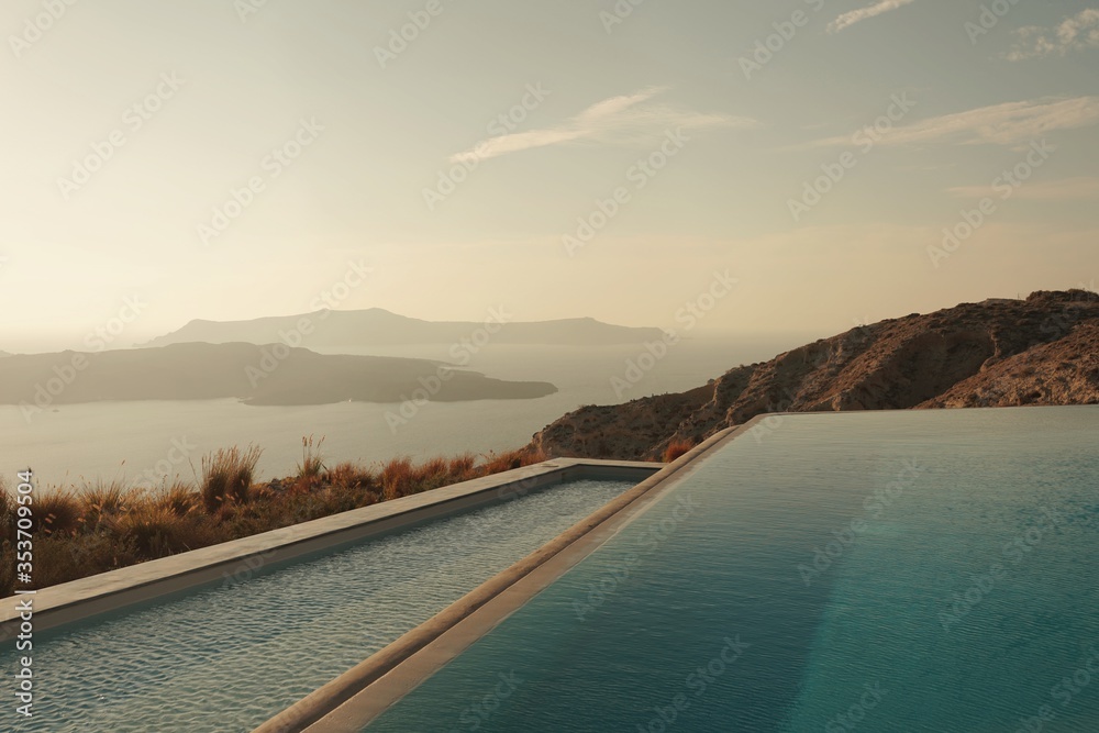 Swimming pool with infinite view of sea and mountains