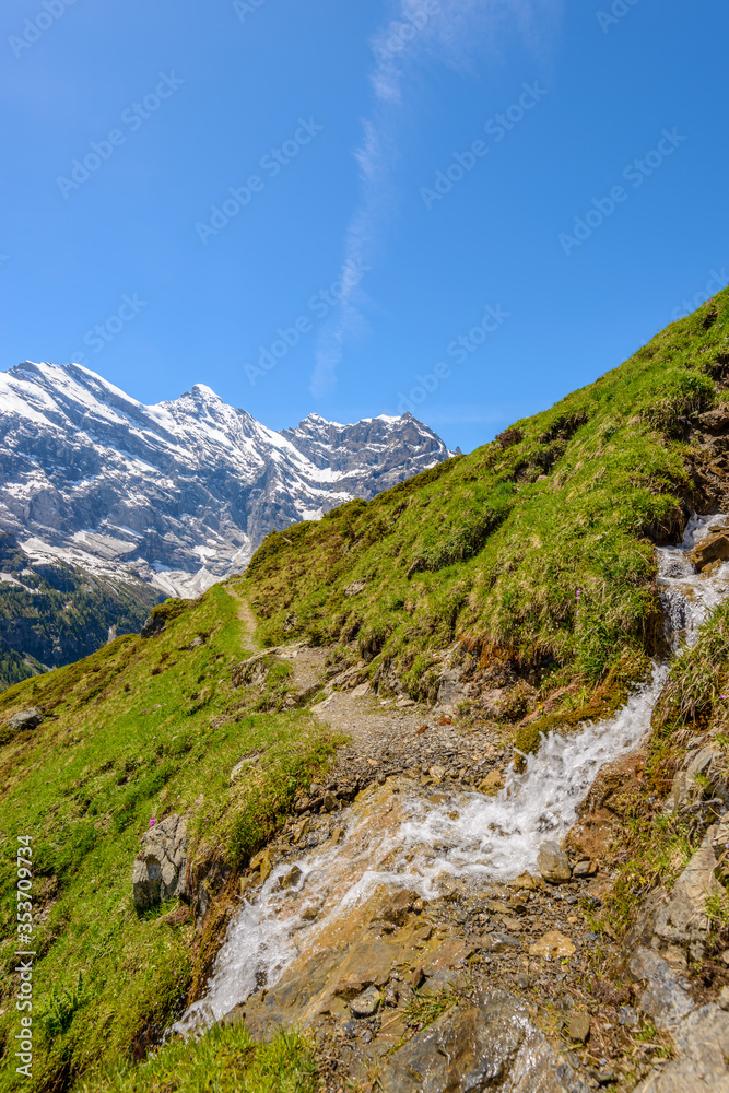 Swiss landscape with creek stream