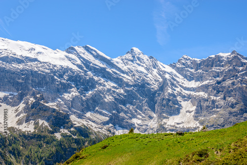 The Swiss Alps at Murren, Switzerland. Jungfrau Region. The valley of Lauterbrunnen from Interlaken.