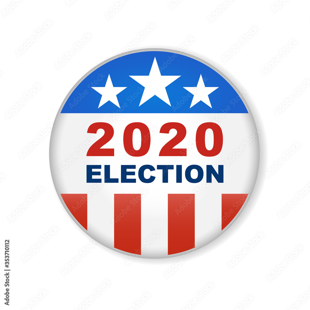 2020 United States of America presidential election button design. Badge USA election 2020 design. Patriotic stars and stripes theme. 2020 United States of America presidential election button design. Badge USA election 2020 design. Patriotic stars and stripes theme.