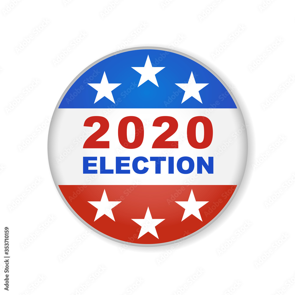 2020 United States of America presidential election button design. Badge USA election 2020 design. Patriotic stars and stripes theme. 2020 United States of America presidential election button design. Badge USA election 2020 design. Patriotic stars and stripes theme.