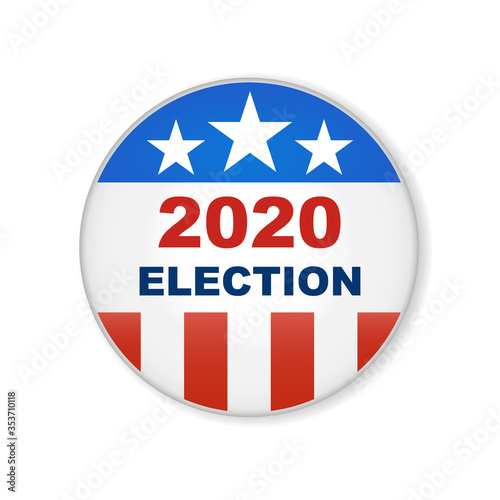 2020 United States of America presidential election button design. Badge USA election 2020 design. Patriotic stars and stripes theme.