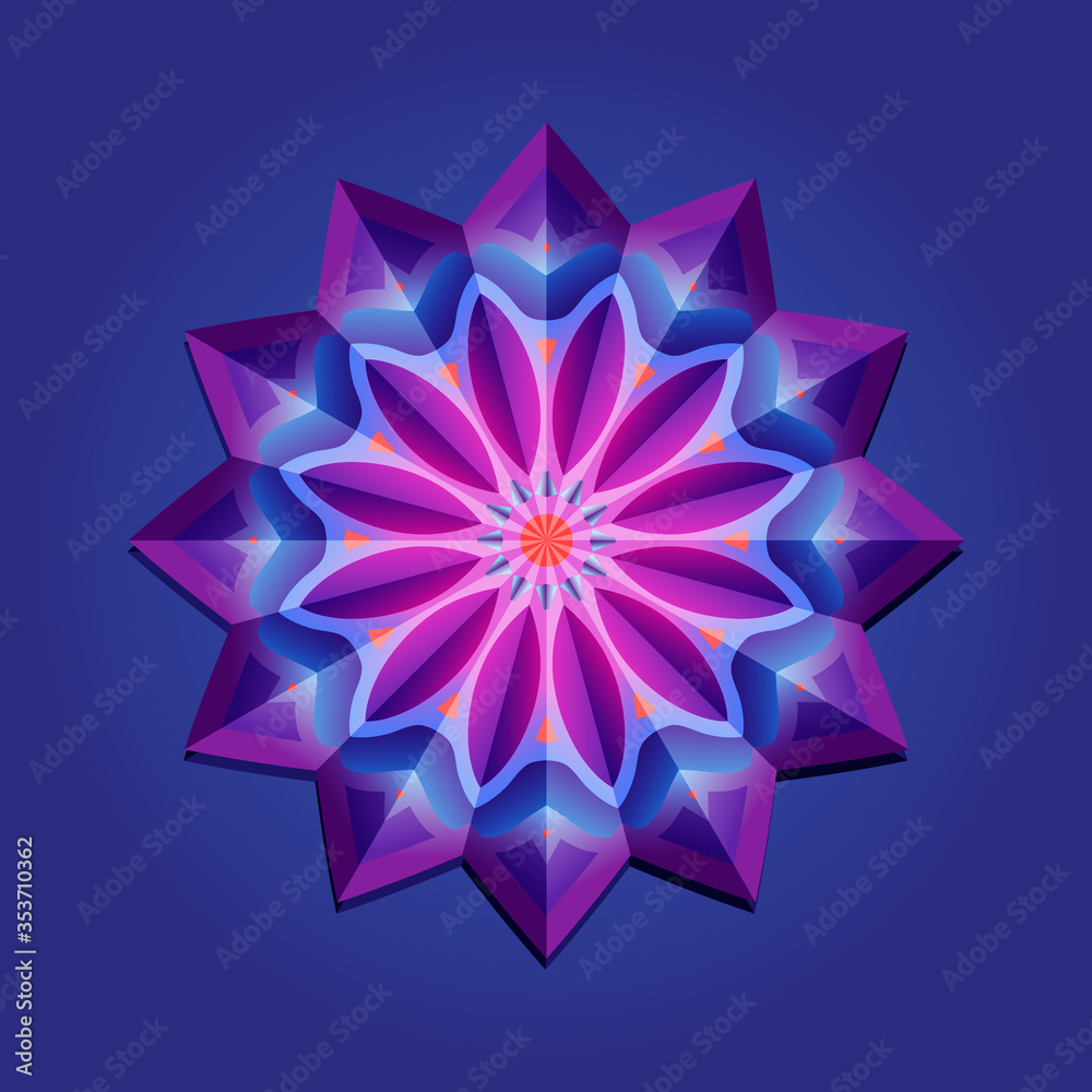 This is a polygon template. This is a purple pink neon geometric mandala. Asian floral pattern. This is a polygon template. This is a purple pink neon geometric mandala. Asian floral pattern.