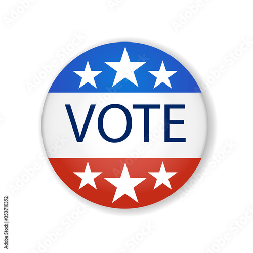 2020 United States of America presidential election button design. Badge USA election 2020 design. Patriotic stars and stripes theme.
