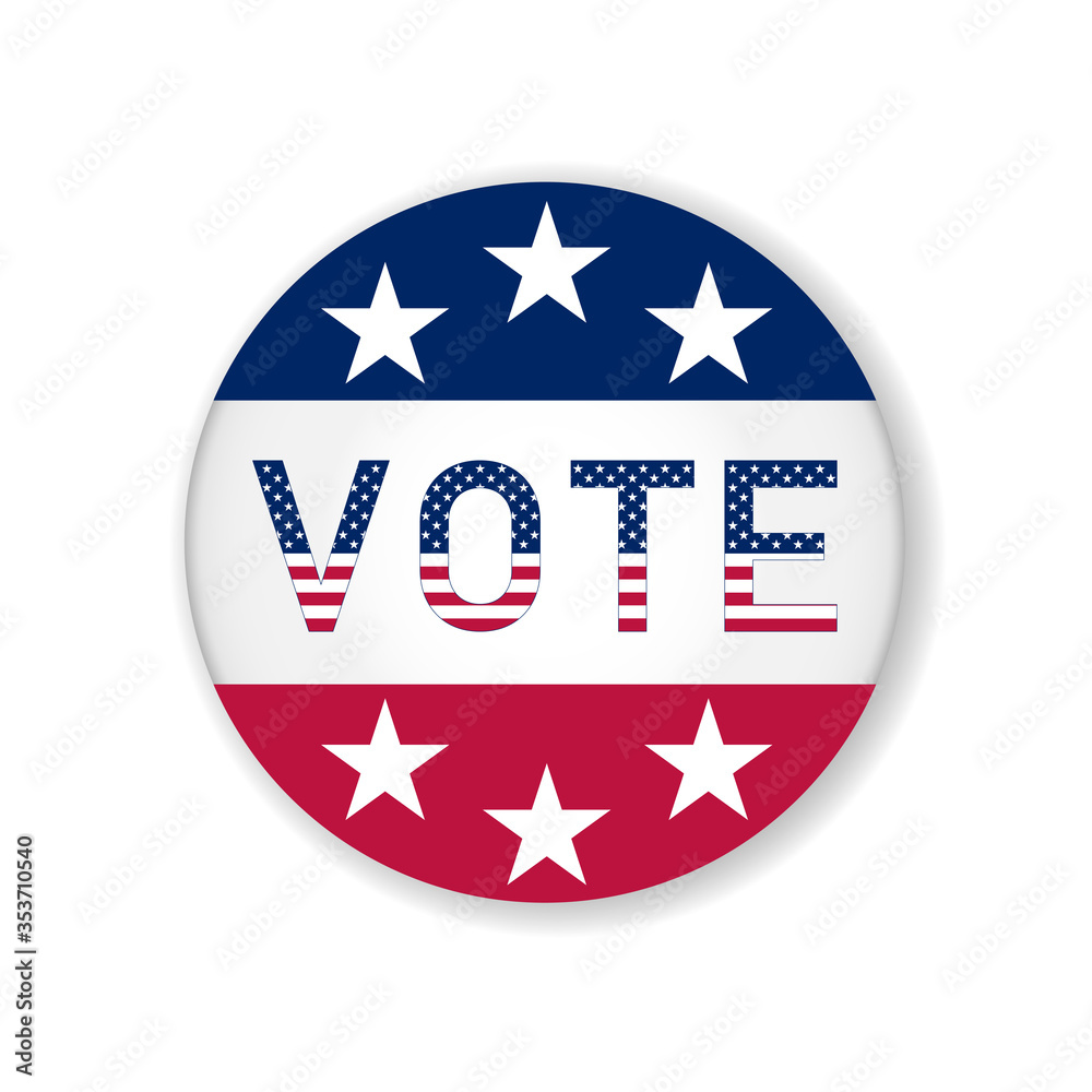 2020 United States of America presidential election button design. Badge USA election 2020 design. Patriotic stars and stripes theme. 2020 United States of America presidential election button design. Badge USA election 2020 design. Patriotic stars and stripes theme.
