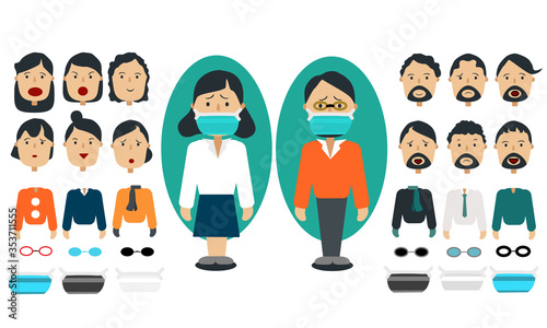 Man and woman character with face mask,Coronavirus Protection concept.