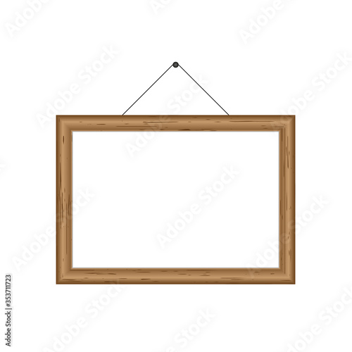 Realistic wooden photo frame isolated on white background. 