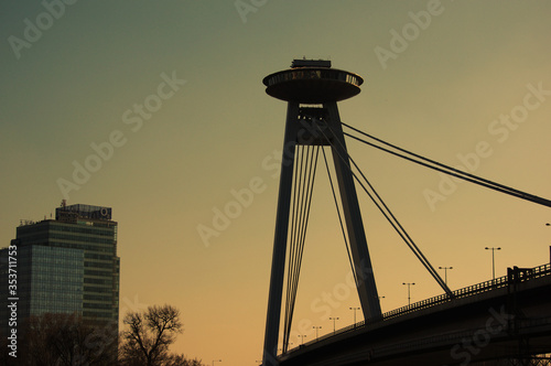 Tower over the bridge in Bratislava.