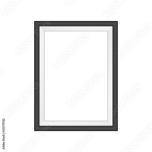 Realistic black photo frame isolated on white background. Vector illustration. Picture frame. Black simple modern frame on white background.