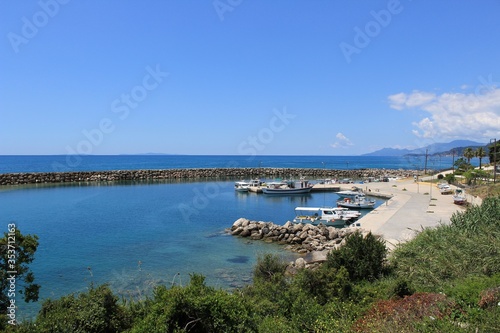 Harbor of Ligia village in Preveza, Epirus, Greece with fishing boats