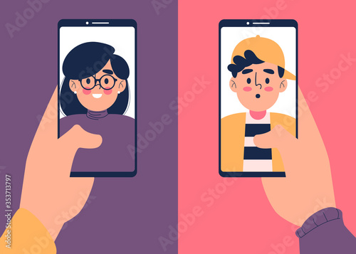 Man and woman having video call