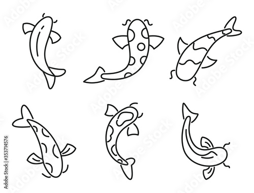 Koi carp icons set. Outline set of koi carp vector icons for web design isolated on white background
