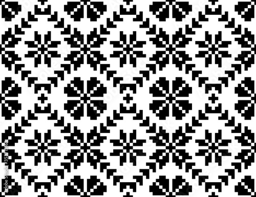 Traditional eastern European folk floral pattern in black and white. Seamless embroidery vector pattern from Transylvania.