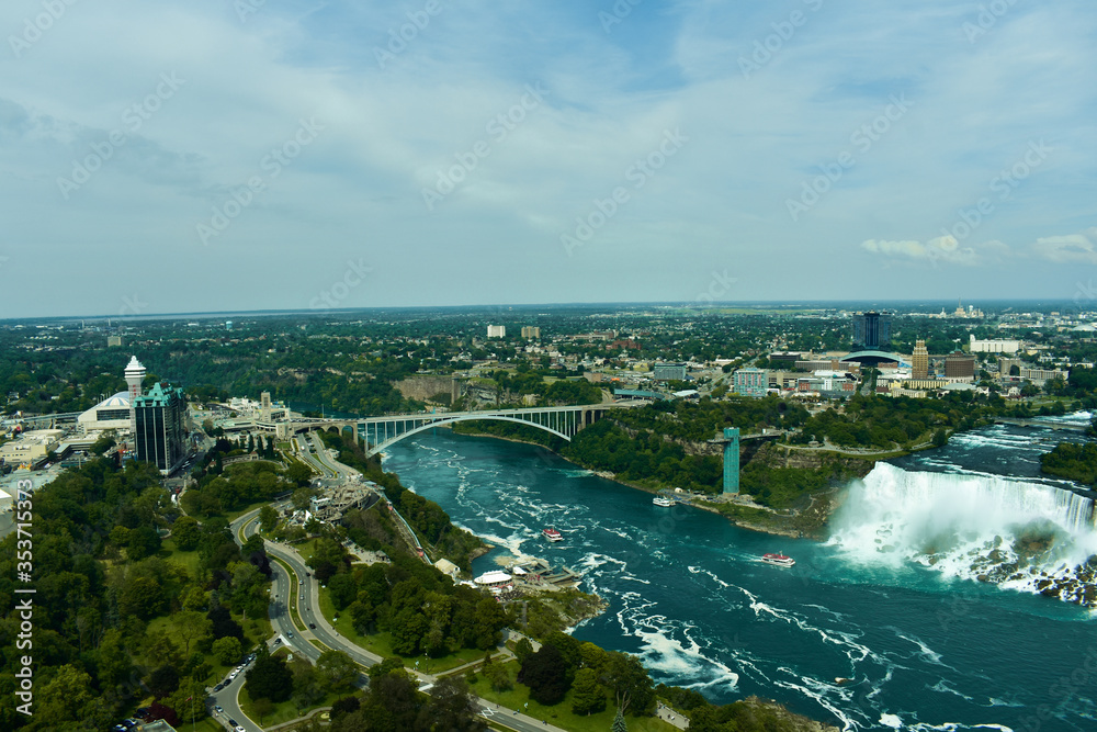 View of Niagara Falls and Niagara, Ontario from the Skylon Tower