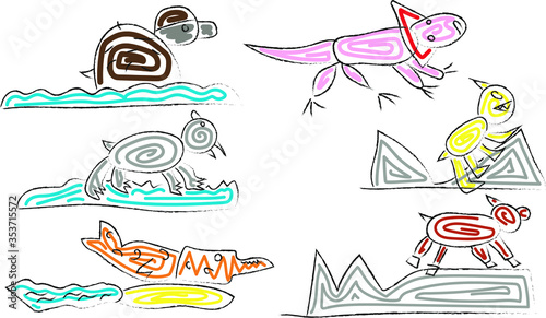Set of fantastic creatures drawing child style 