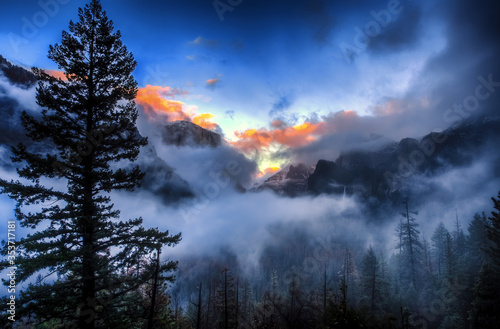 Storm in Yosemite Valley in Winter, in Yosemite National Park, California