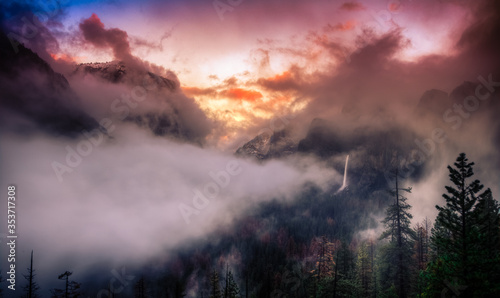 Storm in Yosemite Valley in Winter  in Yosemite National Park  California