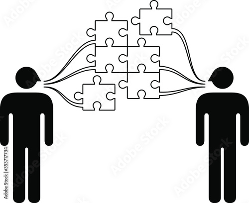 People icon: 2-person brainstorming / idea development with sequential speech bubbles.