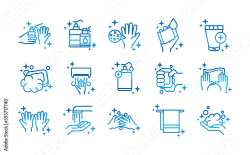 personal hand hygiene, disease prevention and health care gradient style icon
