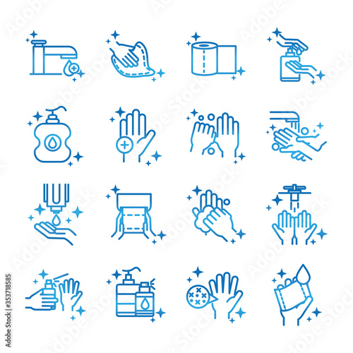 personal hand hygiene, disease prevention and health care gradient style icon
