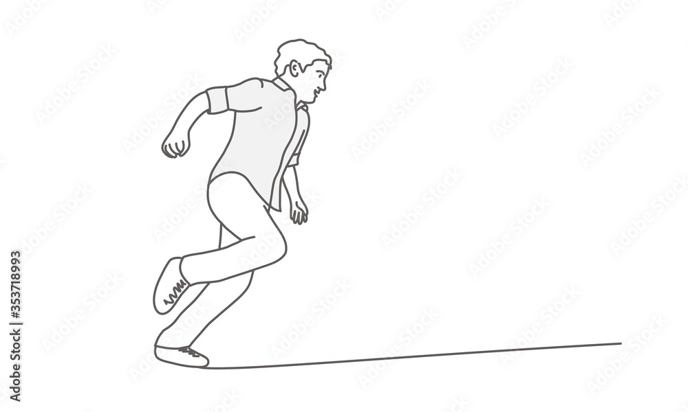 Running boy. Line drawing vector illustration. Running boy. Line drawing vector illustration.