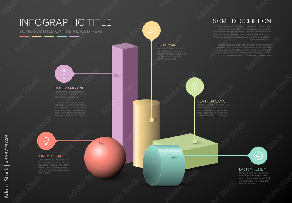 Multipurpose Infographic Layout with 3D Shapes Stock Template | Adobe Stock