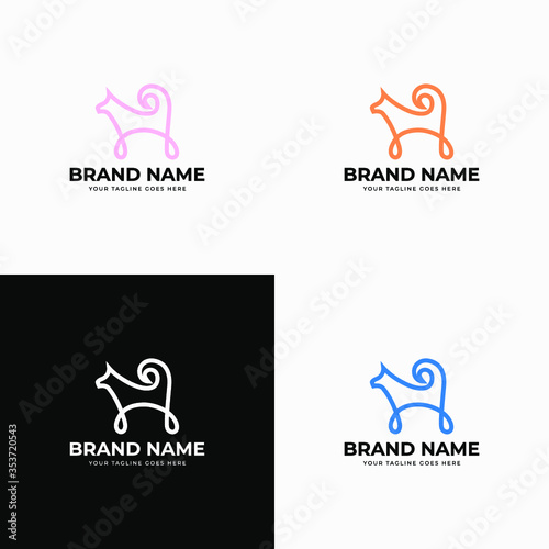 Creative modern line art style minimal dog logo design template vector illustration for dog training company branding or business startup.