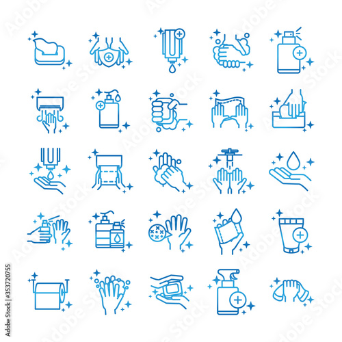 personal hand hygiene, disease prevention and health care gradient style icon