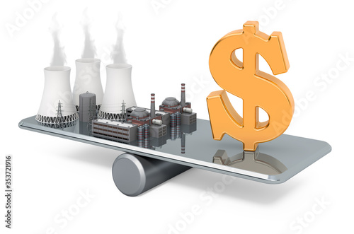 Canvas Print Balance concept, money and nuclear power. 3D rendering