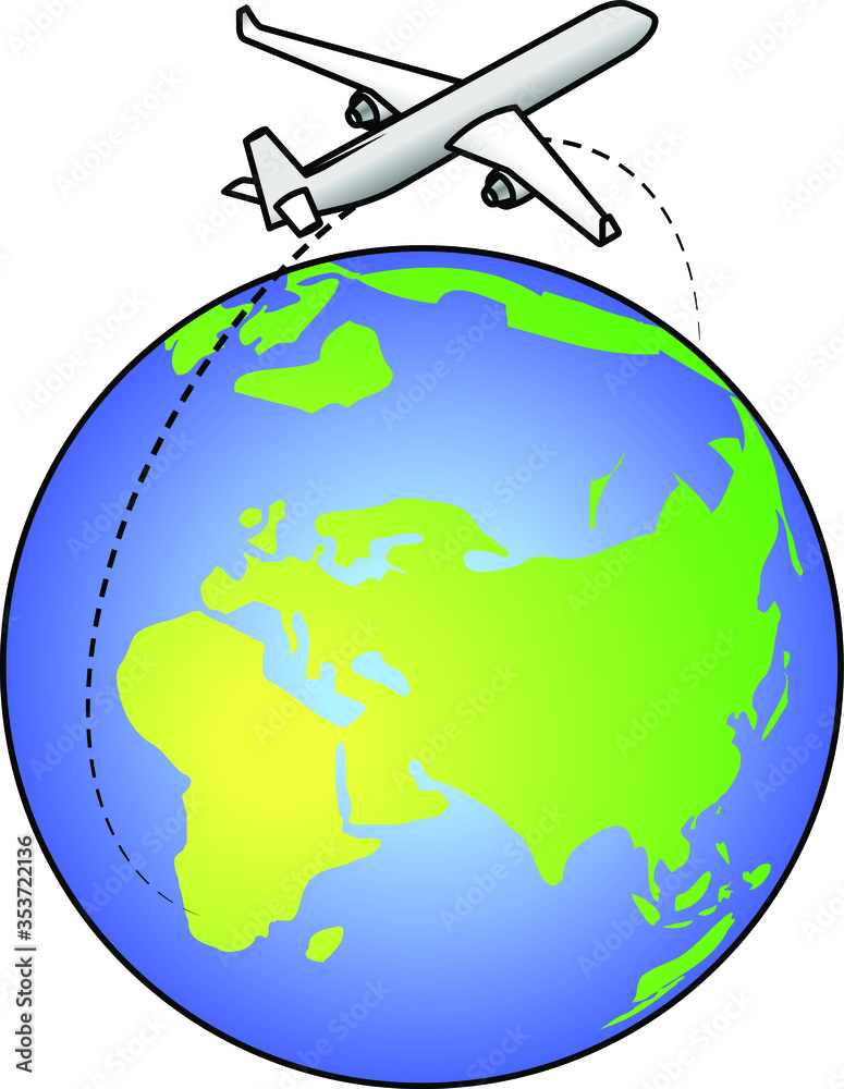 Fototapeta premium A jet plane flying over the northern hemisphere of the planet Earth.