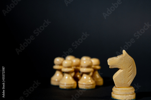 Concept or metaphor, chess pieces,  leadership, leader protects his people, teamwork,   