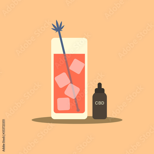 Marijuana cocktail illustration with CBD oil tincture.