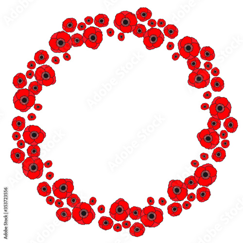 Poppy flowers Framed in circle form.