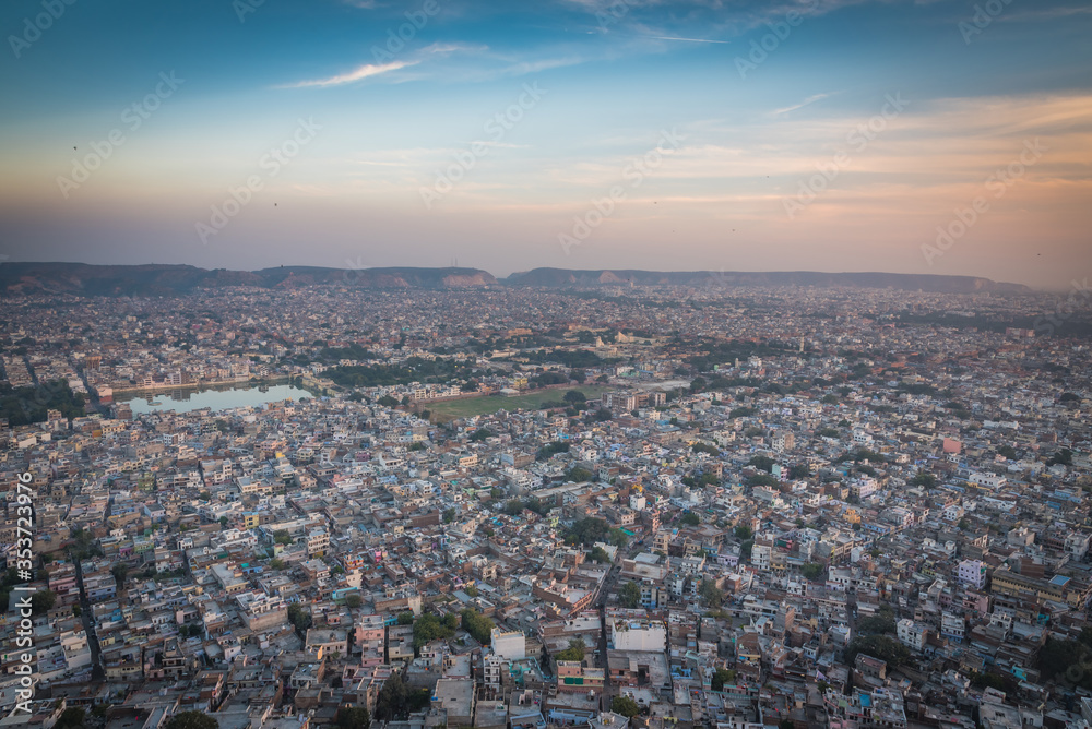 Pink City or Jaipur city view from Nahargarh Fort, A spectacular view from above