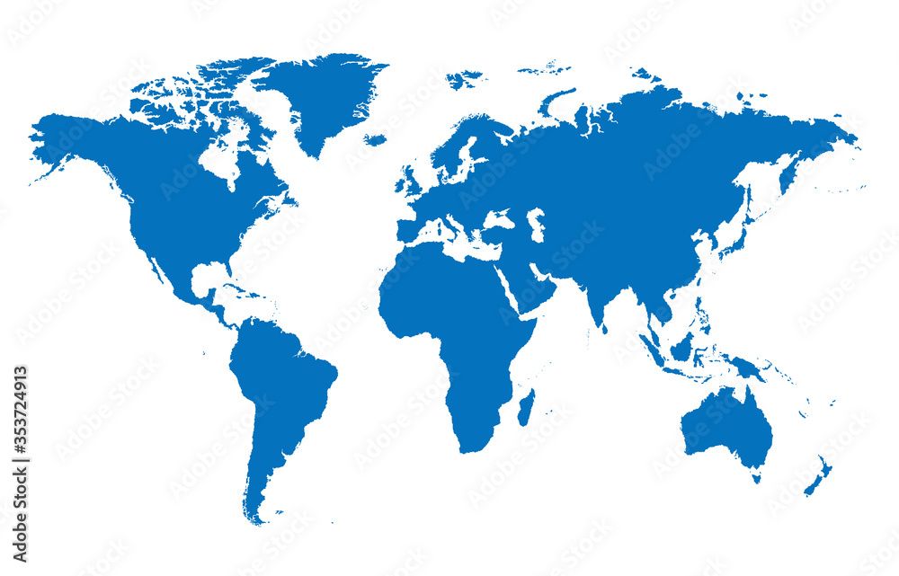 High detailed flat vector world map isolated on white background. Template for web site, iconographics. High detailed flat vector world map isolated on white background. Template for web site, iconographics.