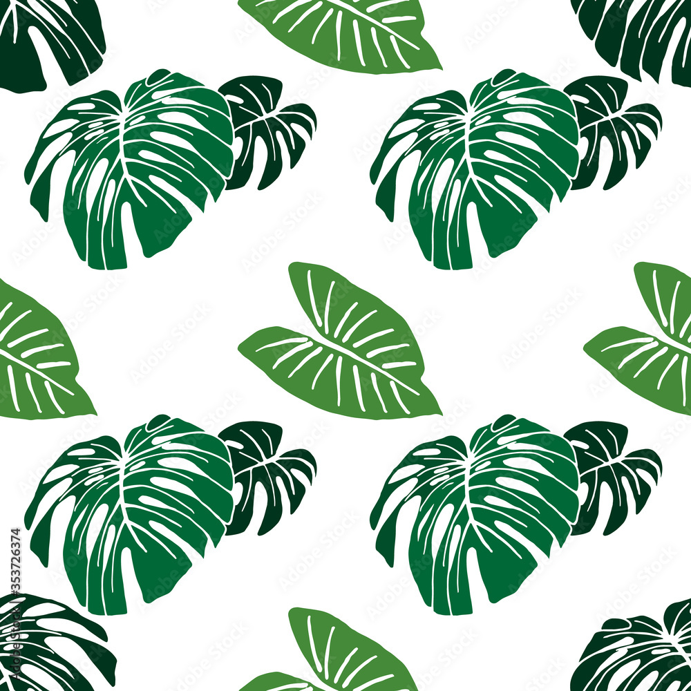 Tropical palm leaves. Tropical trendy. Seamless pattern background with exotic palm leaves. Vector.