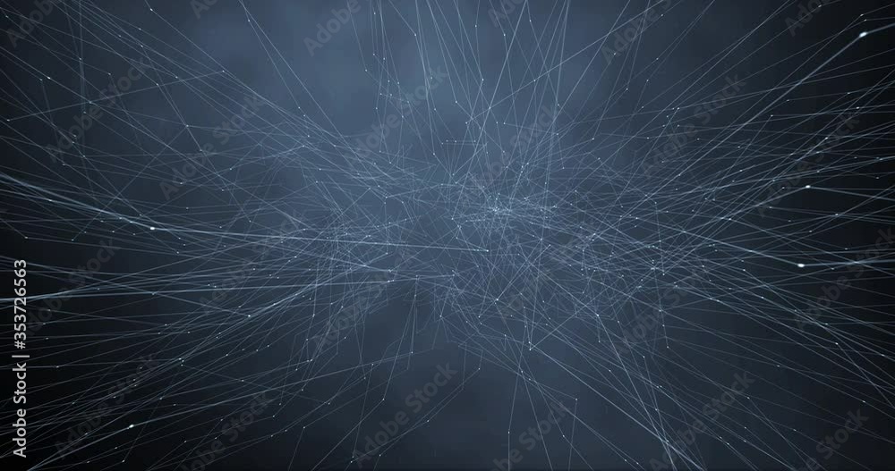 Animation of abstract space. Blue background with connected lines, dots. The concept of science, business, space, matrix	
