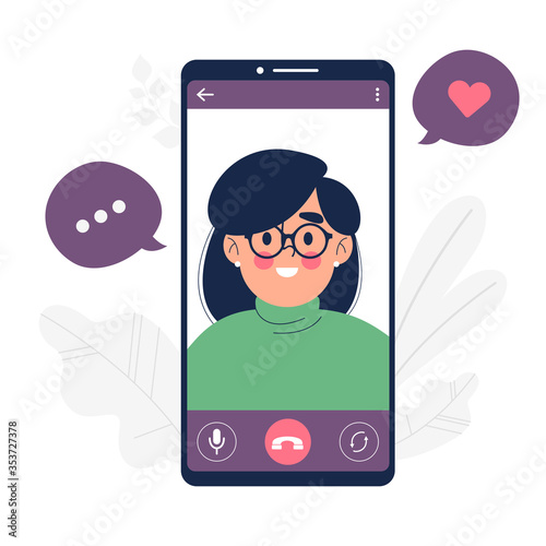 Female video call vector illustration wireless communication with mobile phones