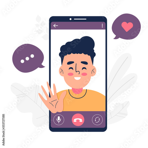 Video call vector illustration wireless communication with mobile phones