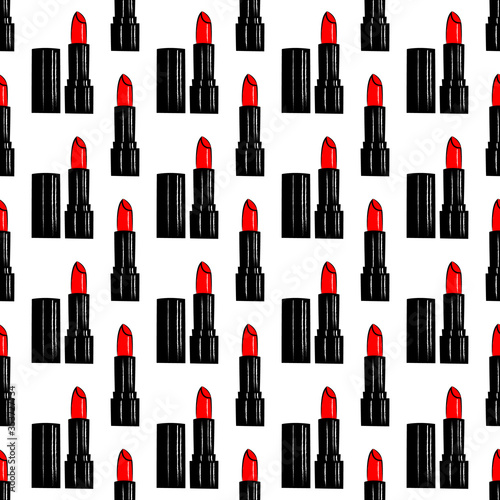 Seamless pattern red lipstick. Illustration background pattern in vector.